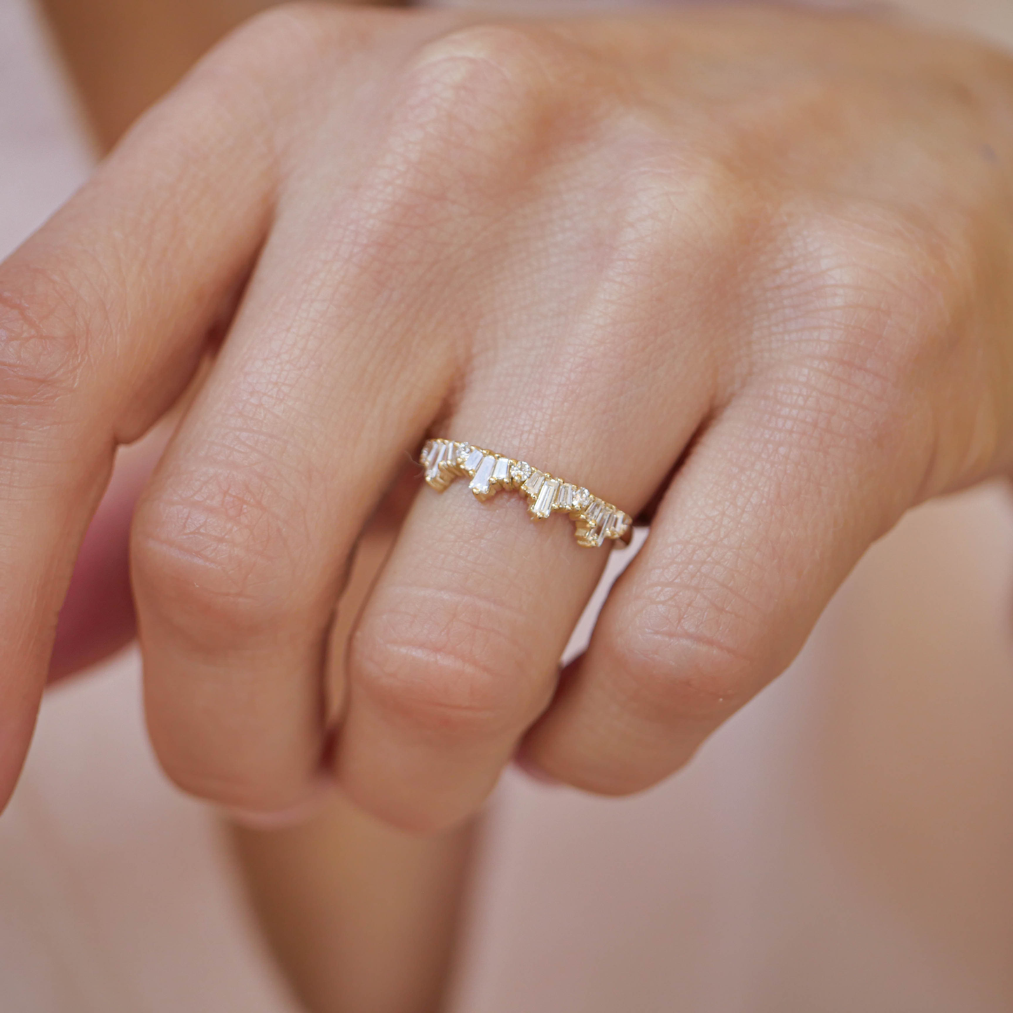 0.53 TCW Baguette and Round Cluster Eternity Wedding Band
