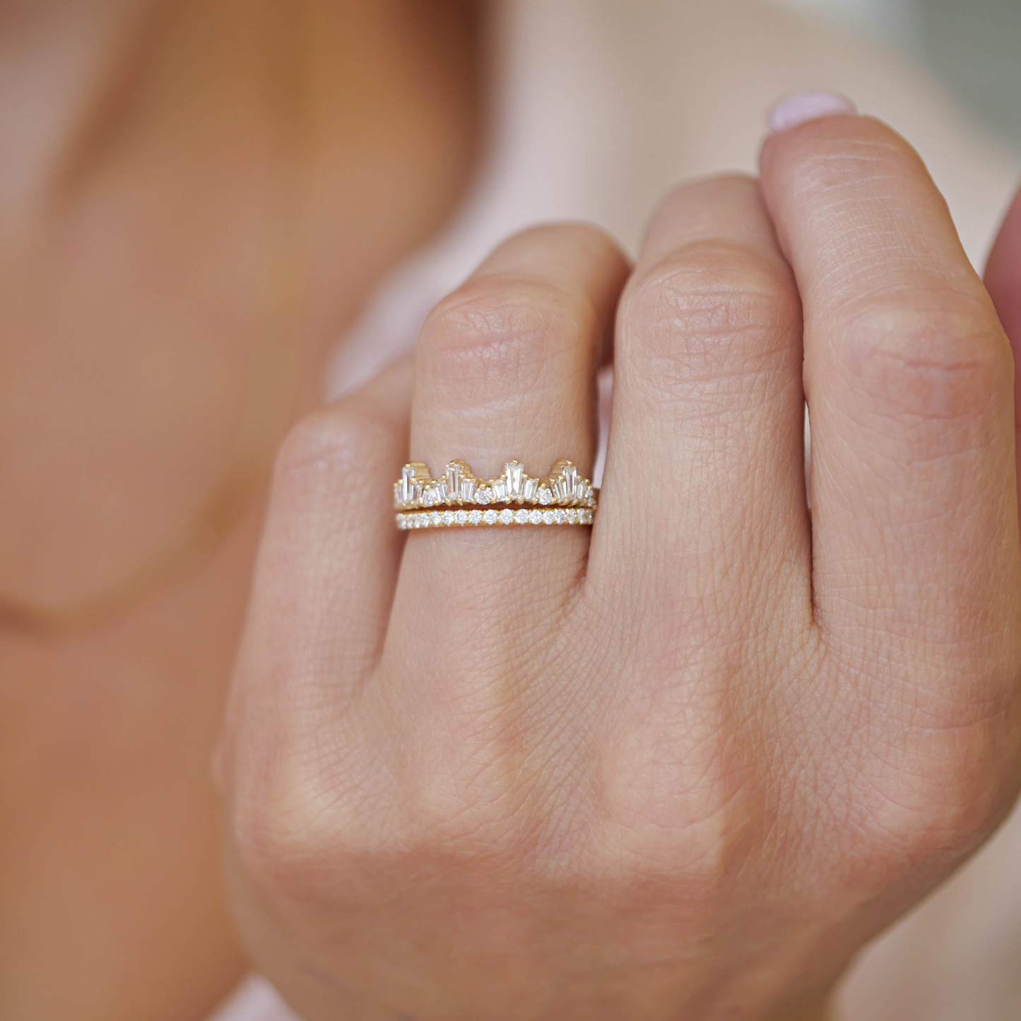 0.53 TCW Baguette and Round Cluster Eternity Wedding Band