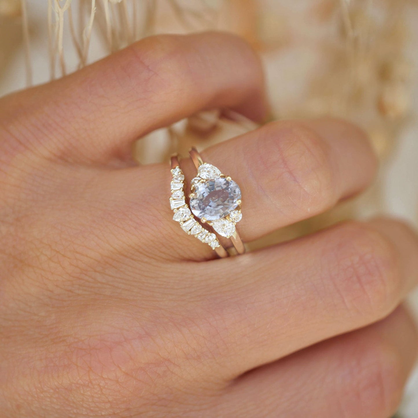 0.26 TCW Baguette Pear and Round cluster Wedding Band