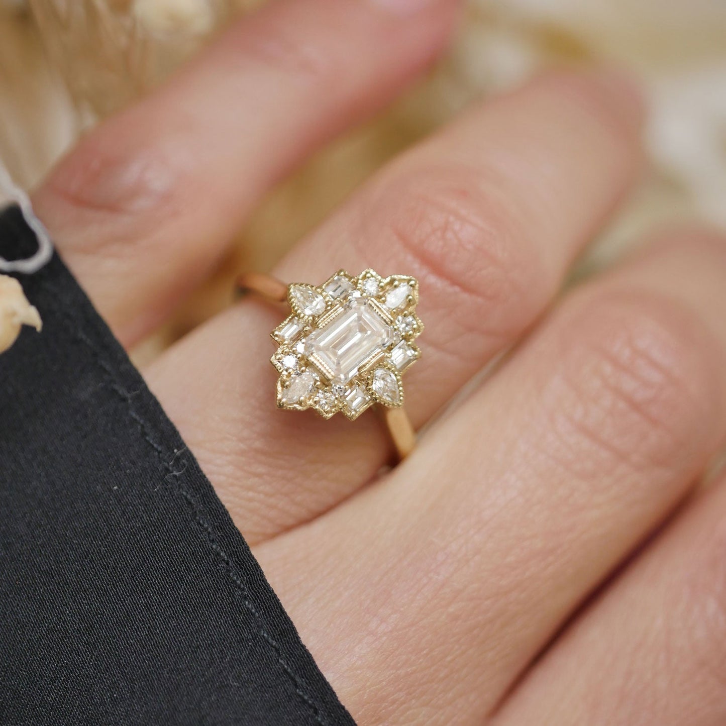 0.75 CT Emerald Shape Art Deco CVD Diamond Engagement Ring