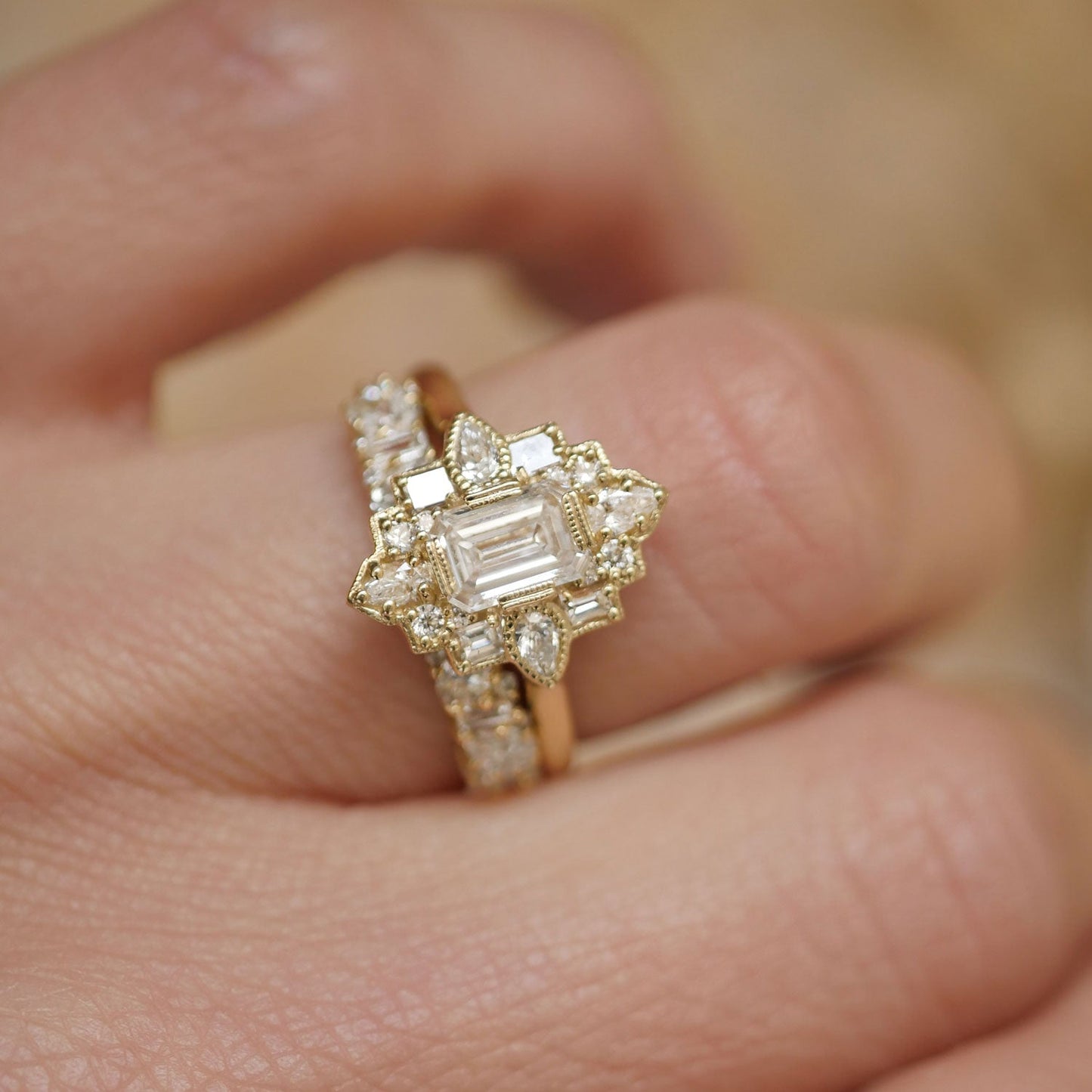 0.75 CT Emerald Shape Art Deco CVD Diamond Engagement Ring