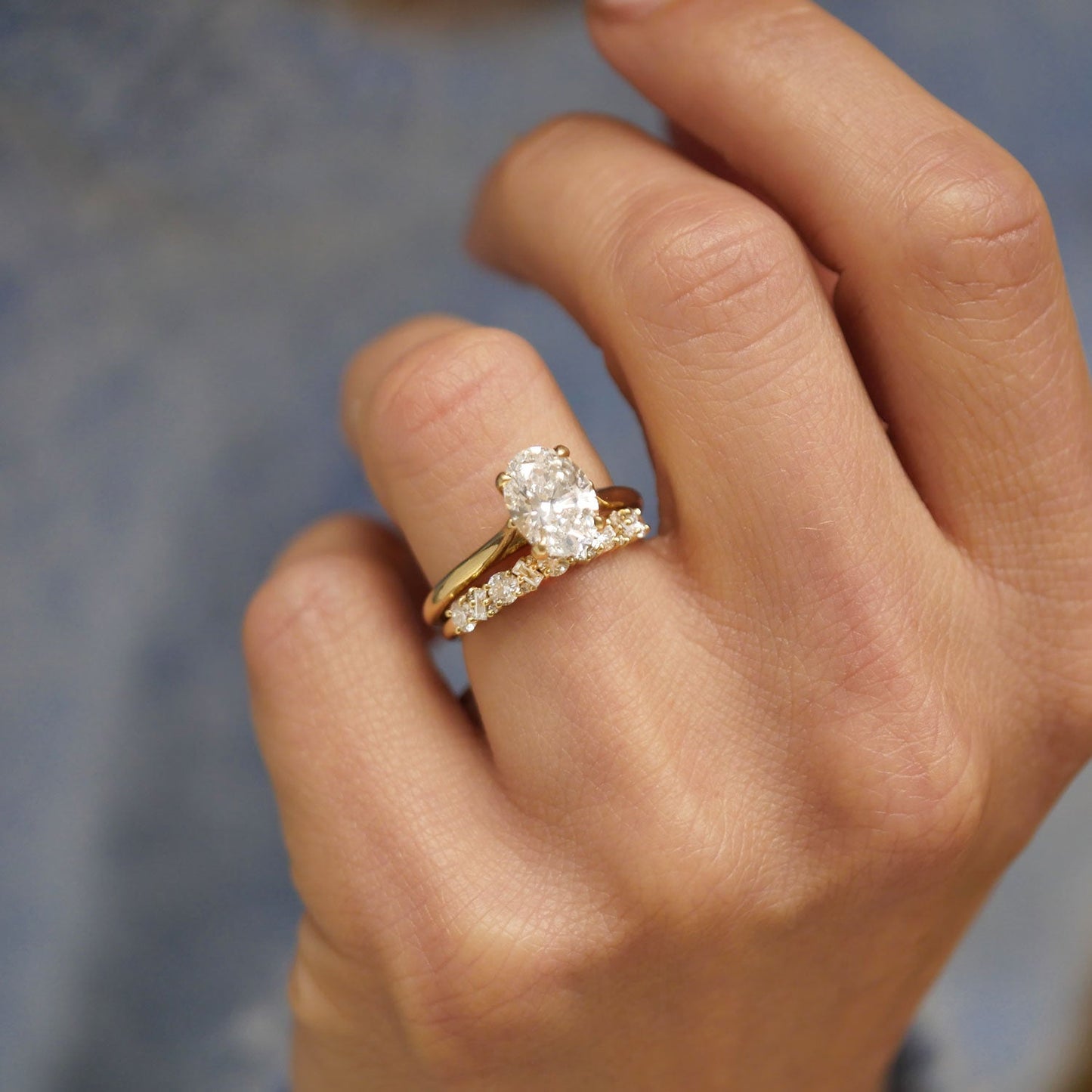 0.55 TCW Round and Baguette Cluster Wedding Band