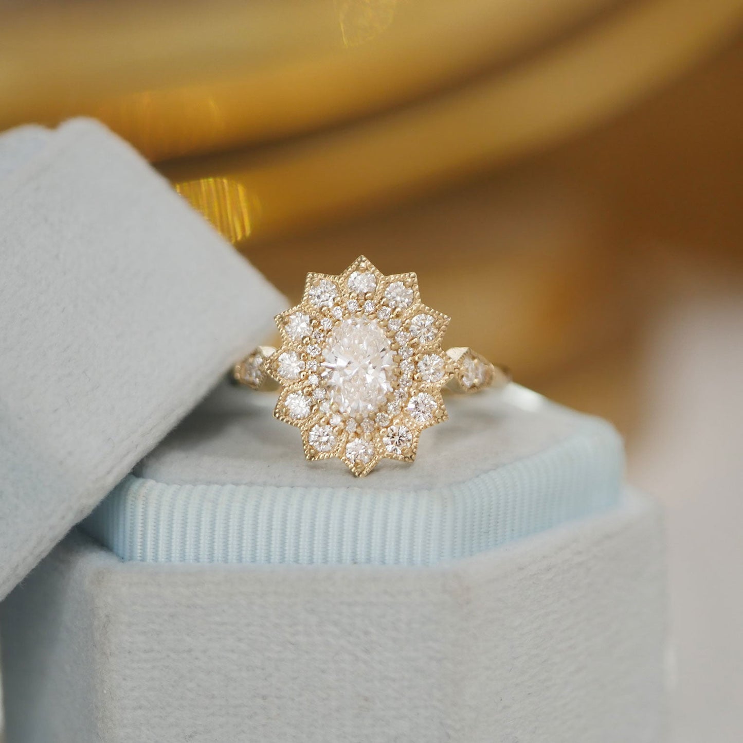 0.75 CT Oval Shape CVD Diamond Sunflower Engagement Ring