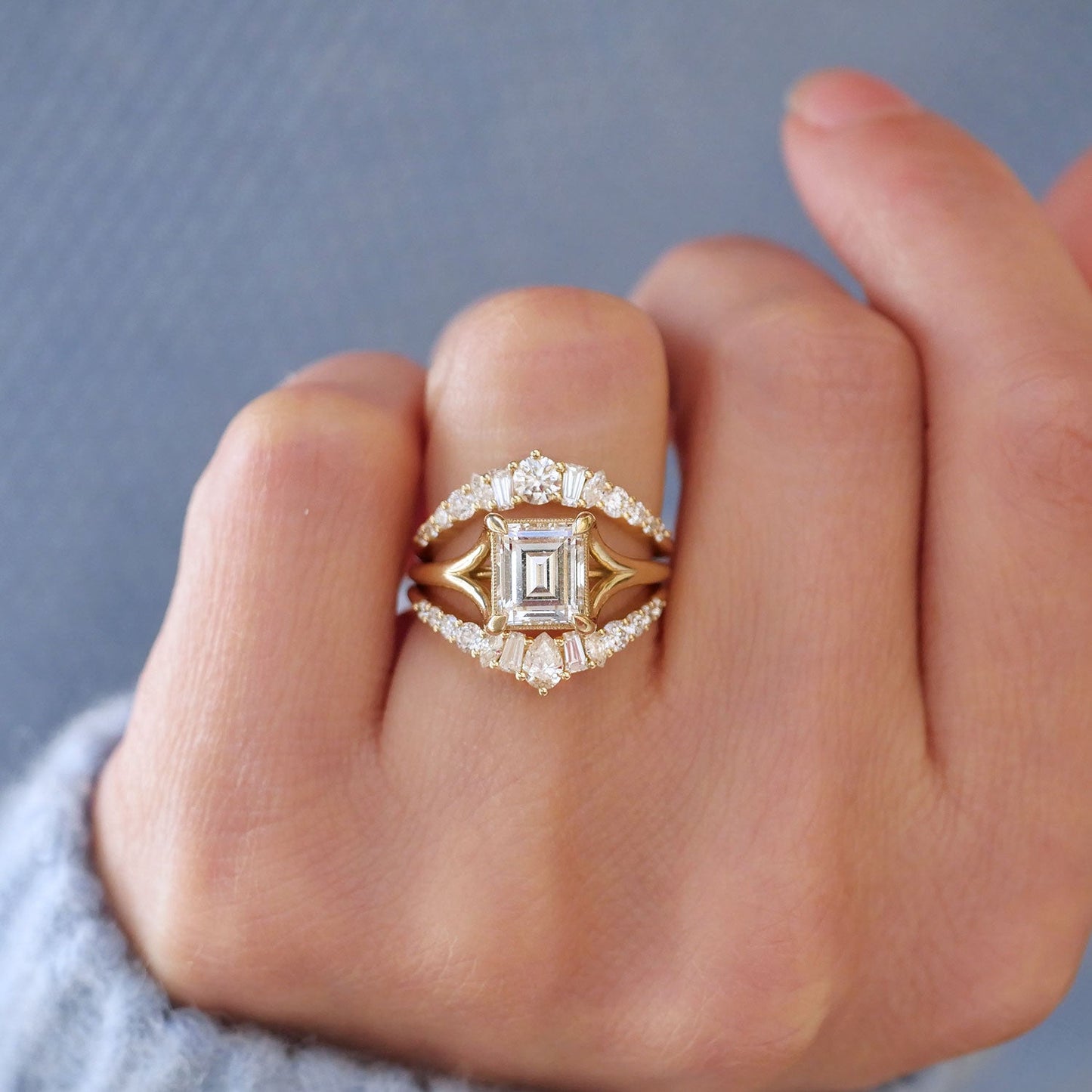 0.53 TCW Round, Baguette, and Marquise Lab Grown Curved setting Wedding Band