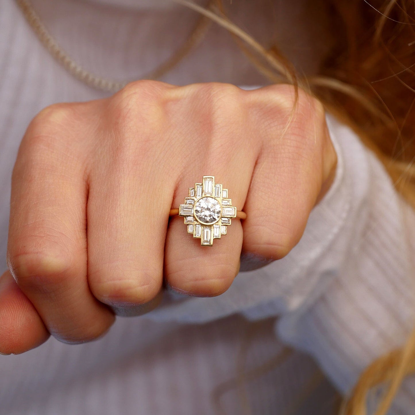 0.85 CT Round Shape CVD Diamond Art Deco Setting Engagement Ring
