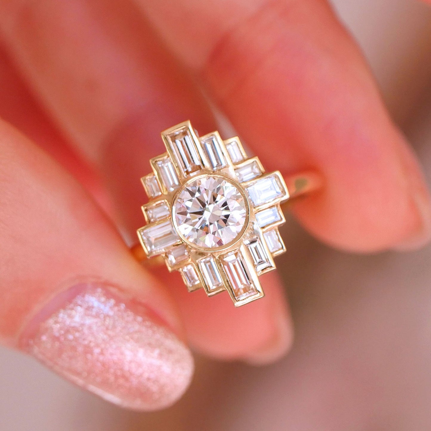 0.85 CT Round Shape CVD Diamond Art Deco Setting Engagement Ring