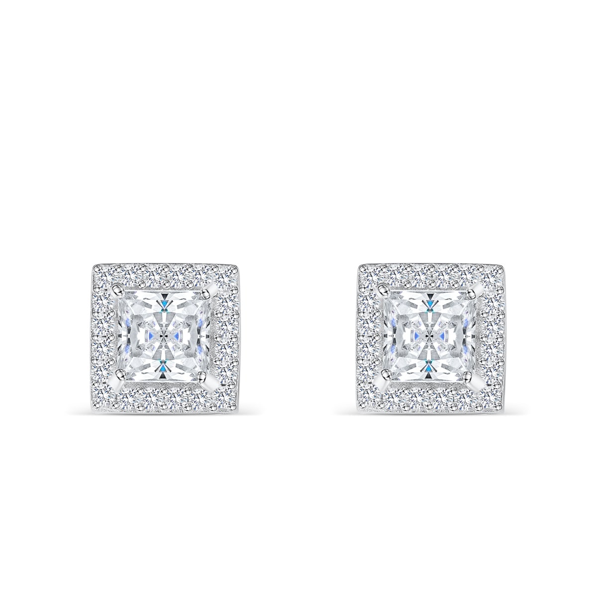 Lily- 1.0 CT Princess Moissanite Halo Stud Earrings