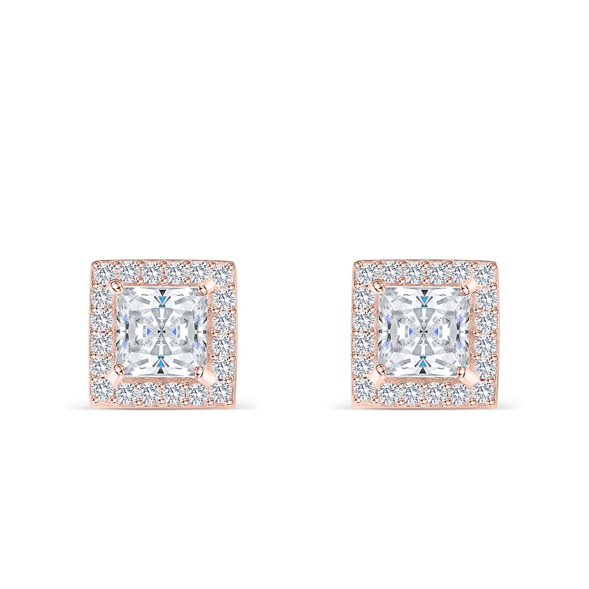 Elizabeth- 1.0 CT Princess Moissanite Halo Stud Earrings