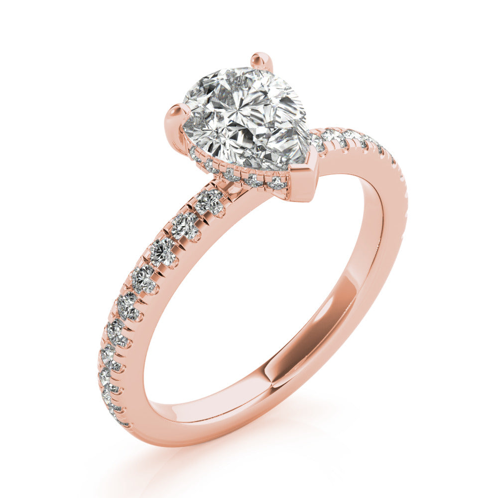 Jane-1.0 Carats Pear Moissanite Hidden Halo & Pave Engagement Ring