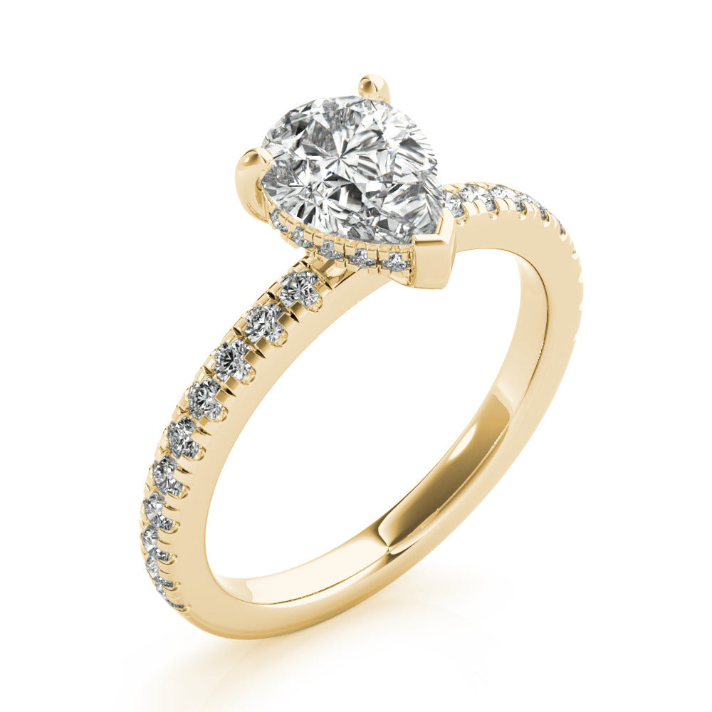 Jane-1.0 Carats Pear Moissanite Hidden Halo & Pave Engagement Ring
