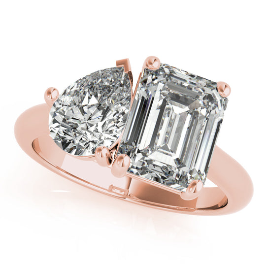 Cassidy-3.0 Carats Emerald & Pear Moissanite Two Stone Engagement Ring