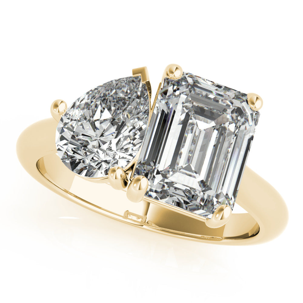 Cassidy-3.0 Carats Emerald & Pear Moissanite Two Stone Engagement Ring