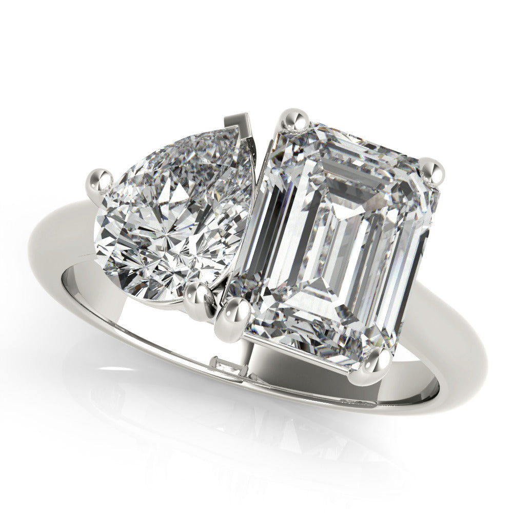 Cassidy-3.0 Carats Emerald & Pear Moissanite Two Stone Engagement Ring