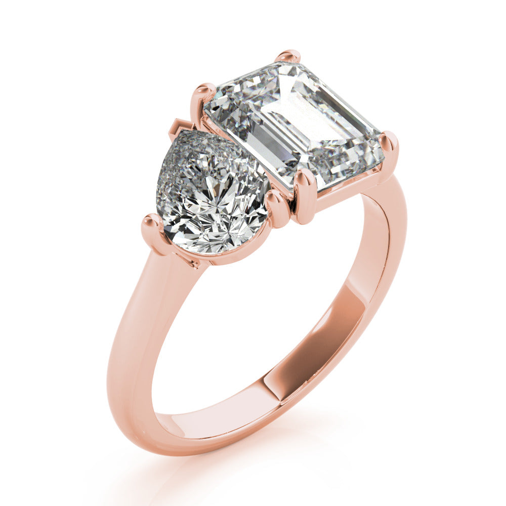 Cassidy-3.0 Carats Emerald & Pear Moissanite Two Stone Engagement Ring