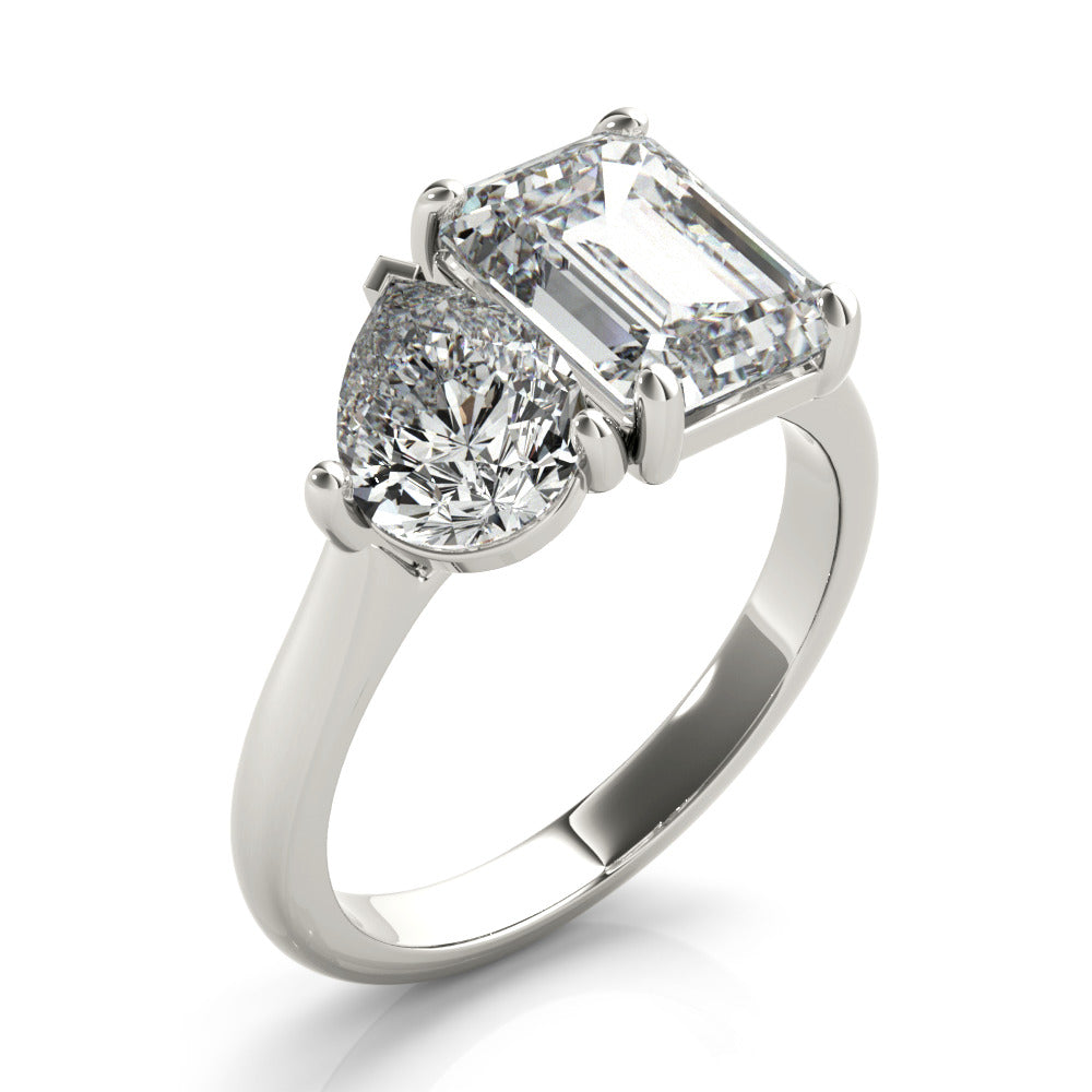 Cassidy-3.0 Carats Emerald & Pear Moissanite Two Stone Engagement Ring