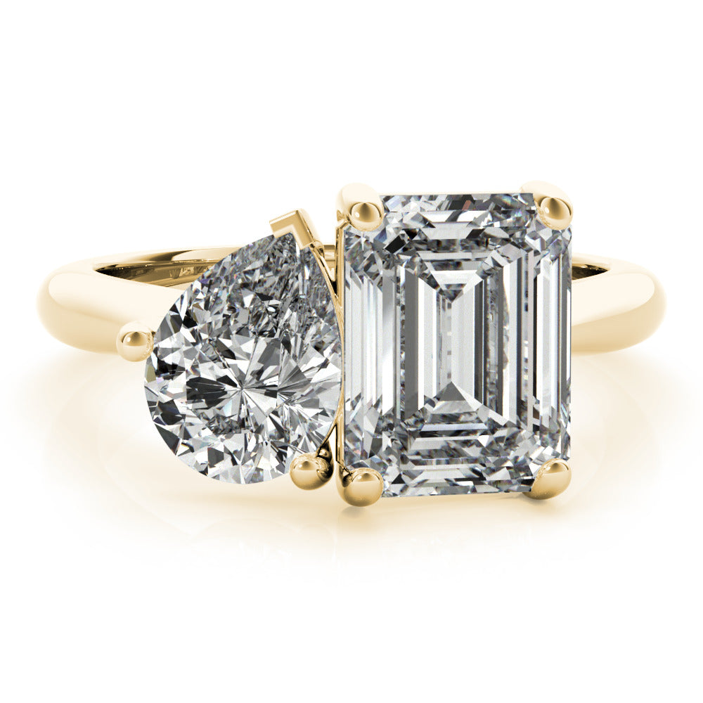 Cassidy-3.0 Carats Emerald & Pear Moissanite Two Stone Engagement Ring