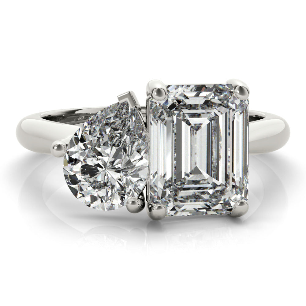 Cassidy-3.0 Carats Emerald & Pear Moissanite Two Stone Engagement Ring