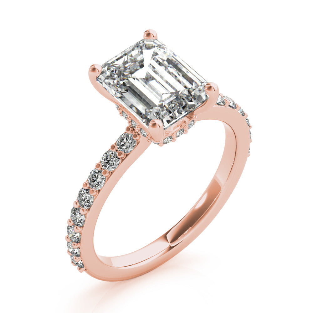 Genevieve-1.50 Carats Emerald Moissanite Hidden Halo & Pave Engagement Ring