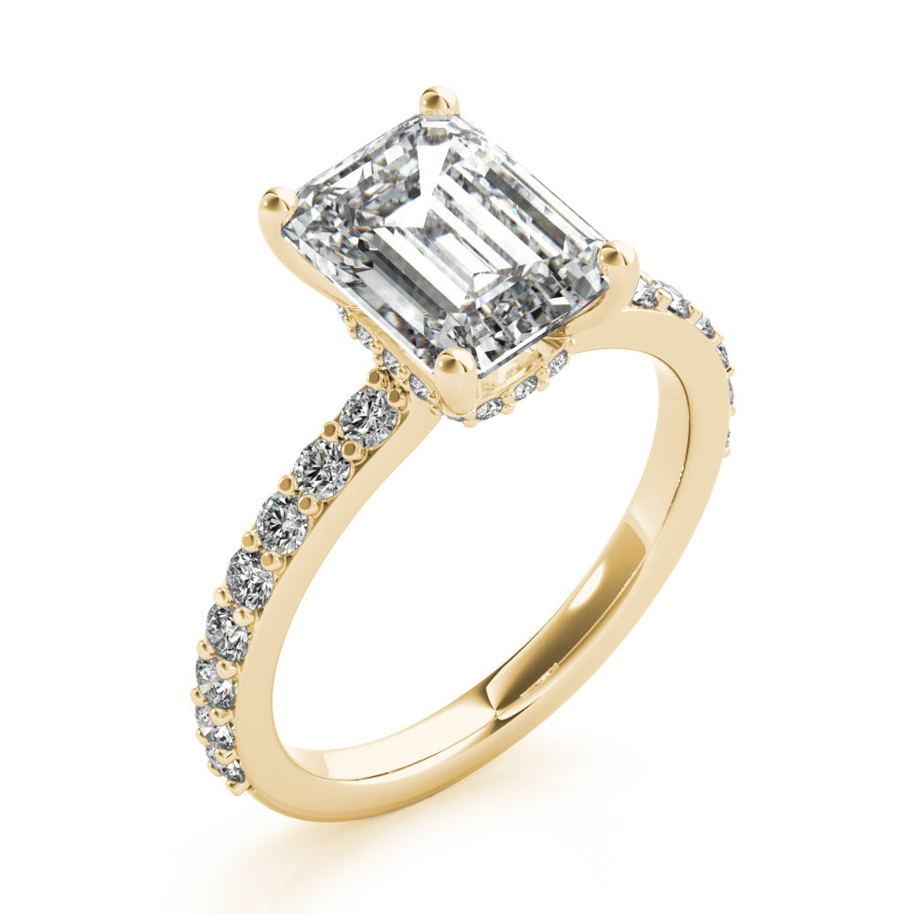 Genevieve-1.50 Carats Emerald Moissanite Hidden Halo & Pave Engagement Ring