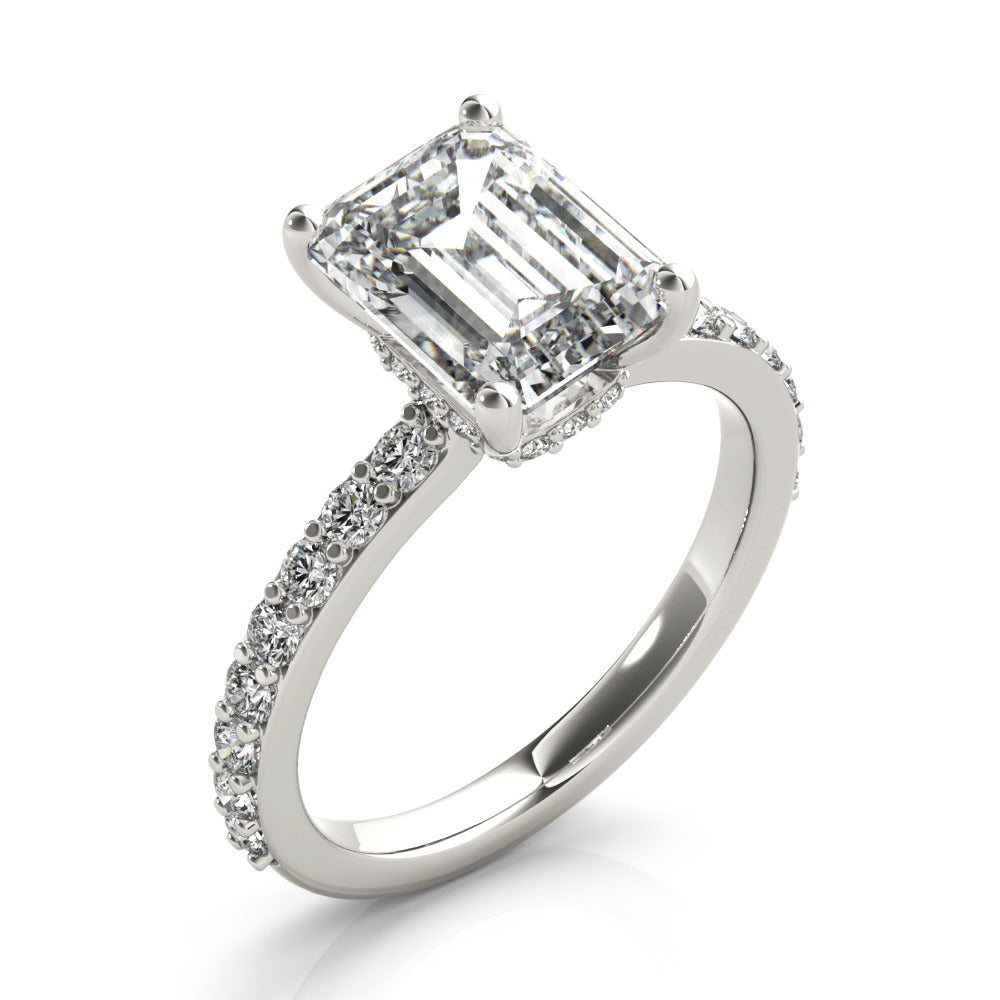 Genevieve-1.50 Carats Emerald Moissanite Hidden Halo & Pave Engagement Ring
