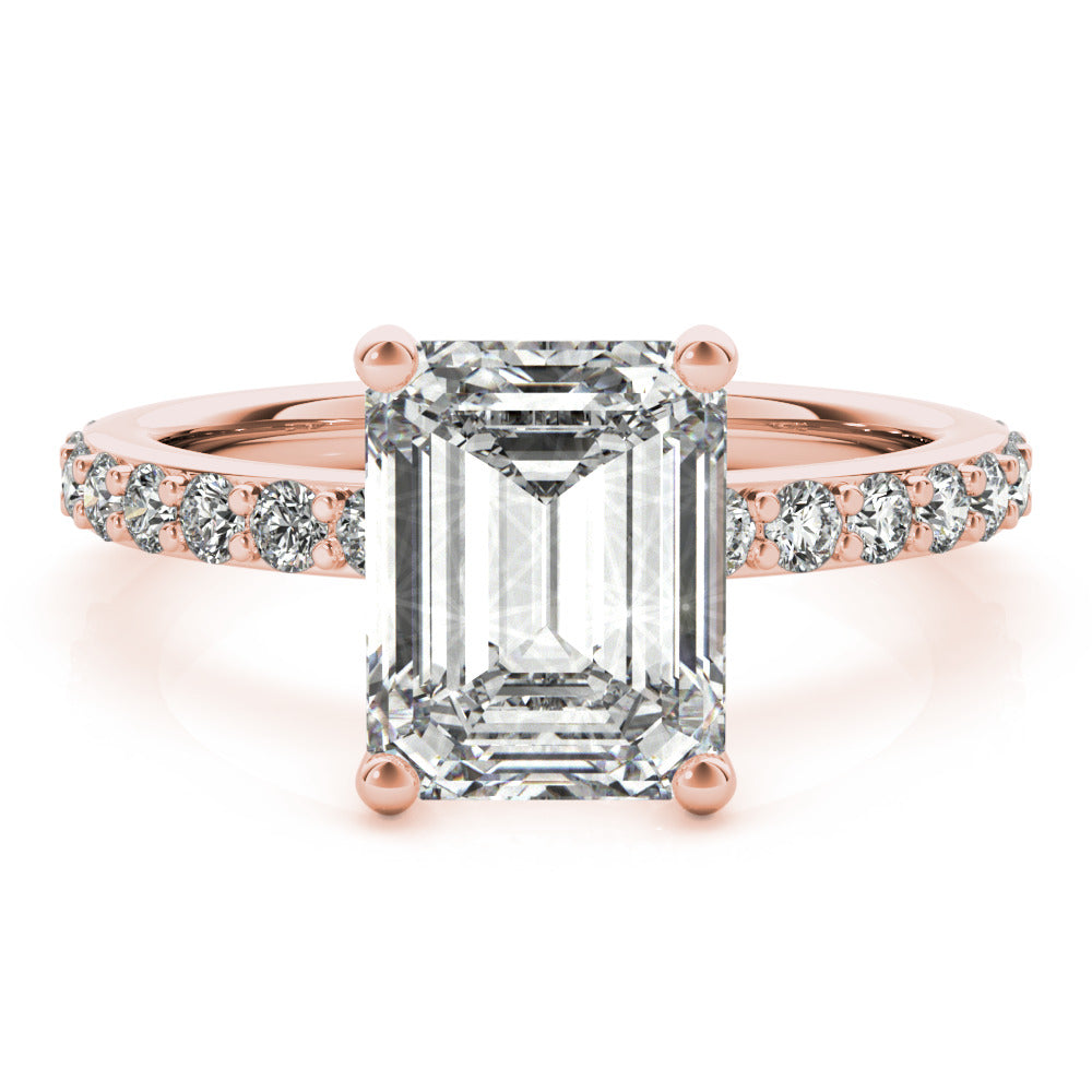 Genevieve-1.50 Carats Emerald Moissanite Hidden Halo & Pave Engagement Ring