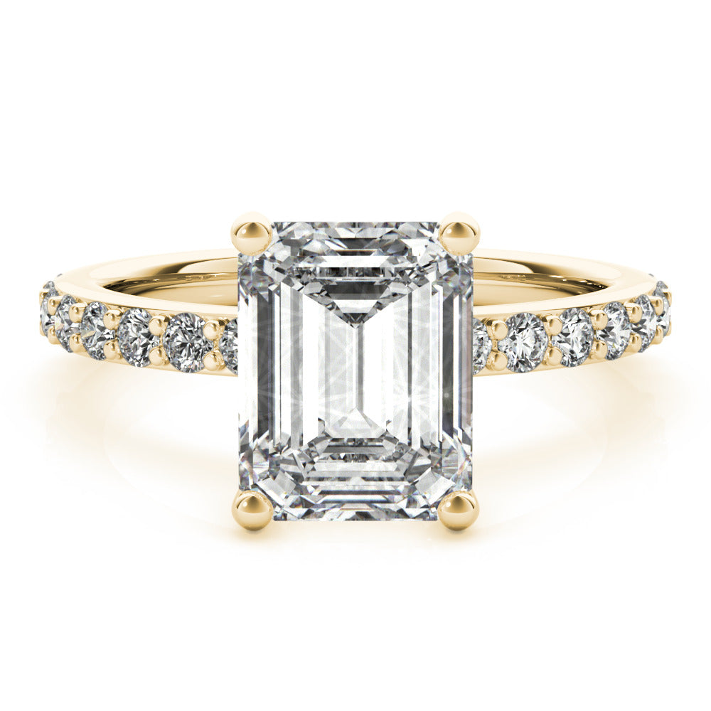 Genevieve-1.50 Carats Emerald Moissanite Hidden Halo & Pave Engagement Ring