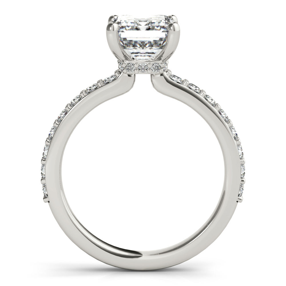 Genevieve-1.50 Carats Emerald Moissanite Hidden Halo & Pave Engagement Ring