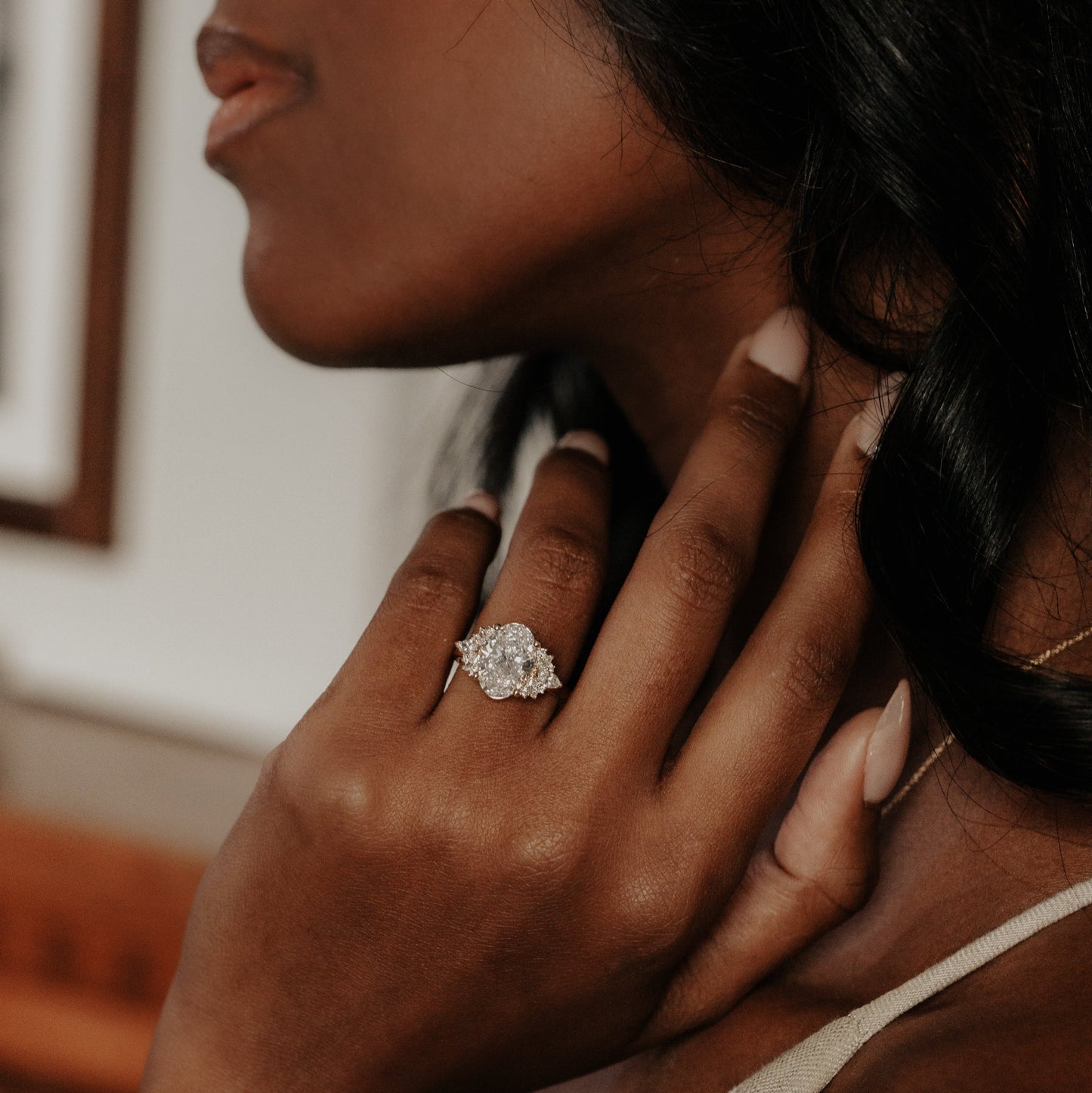 1.50 -3.0 CT Carats Oval Cut Moissanite diamond Cluster Style Engagement Ring