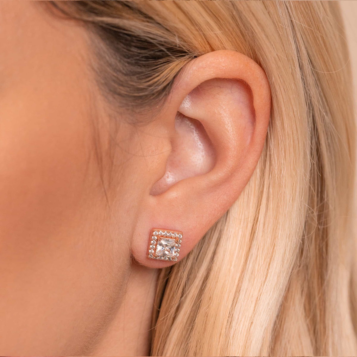 Elizabeth- 1.0 CT Princess Moissanite Halo Stud Earrings