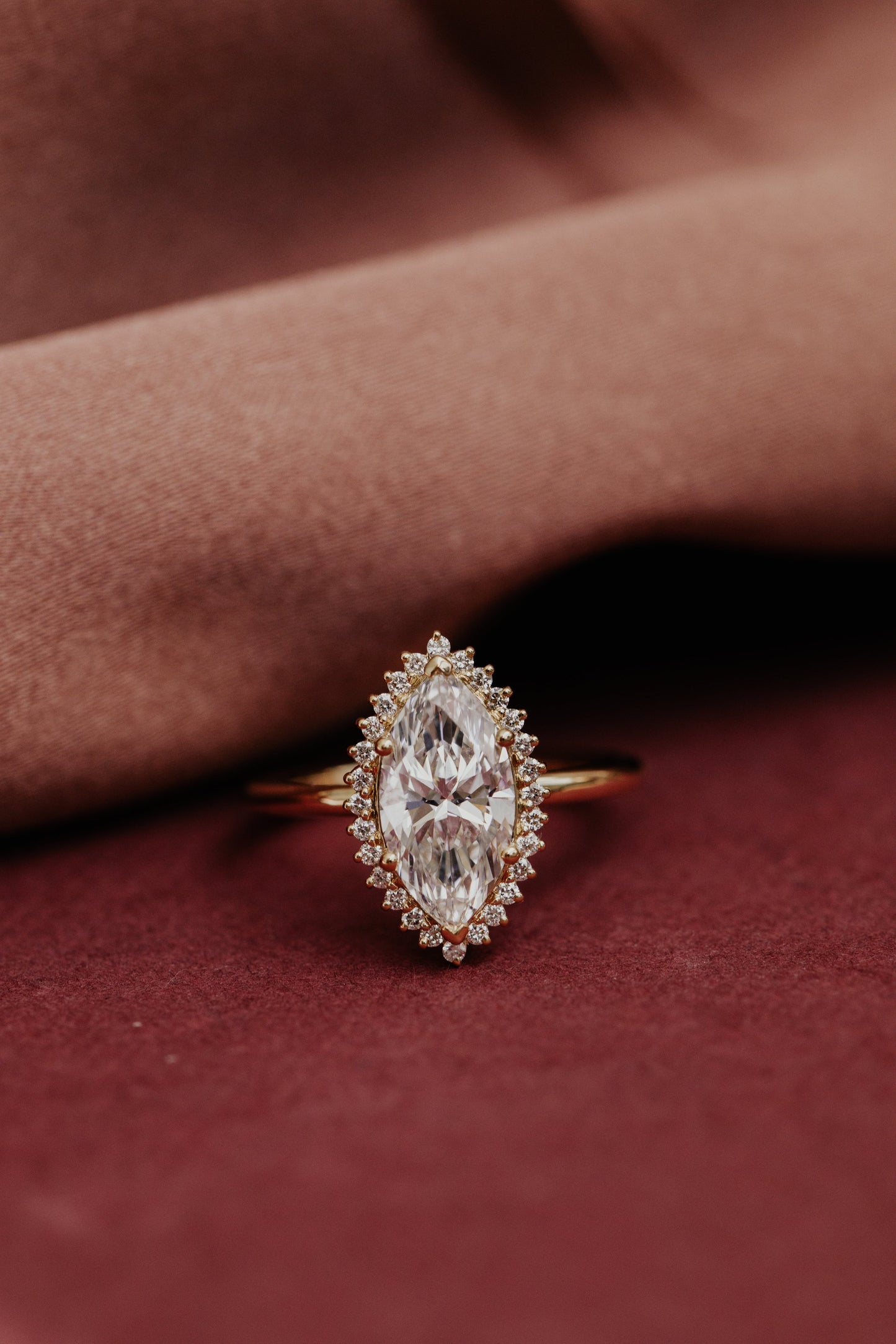 1.0 CT Carats Marquise Cut Moissanite diamond Halo Style Engagement Ring