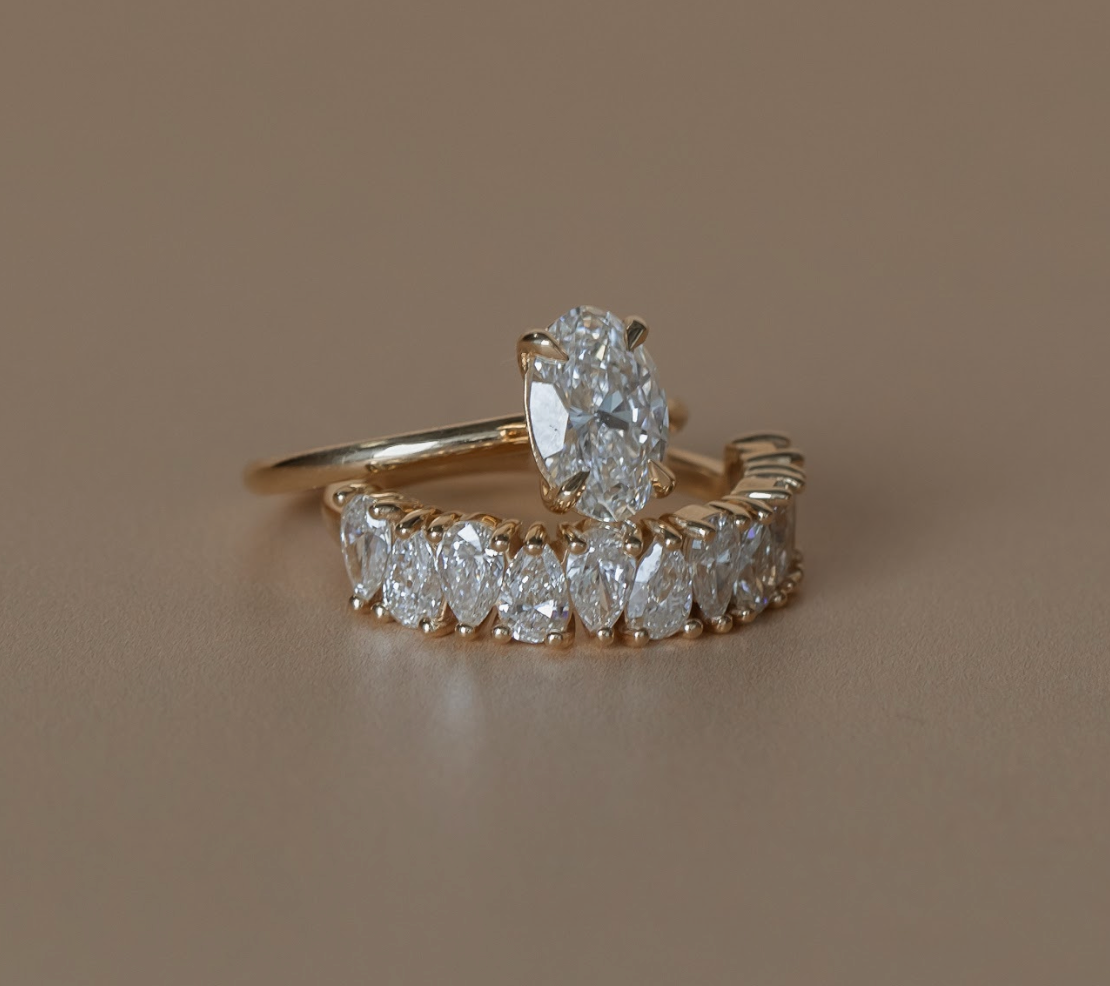 Jade-0.80 TCW Pear Moissanite Half Eternity Wedding Band