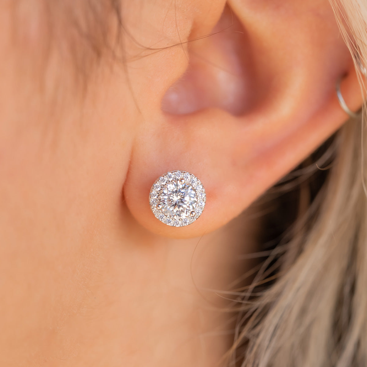 Scarlett- 1.5 CT Round Moissanite Halo Stud Earrings