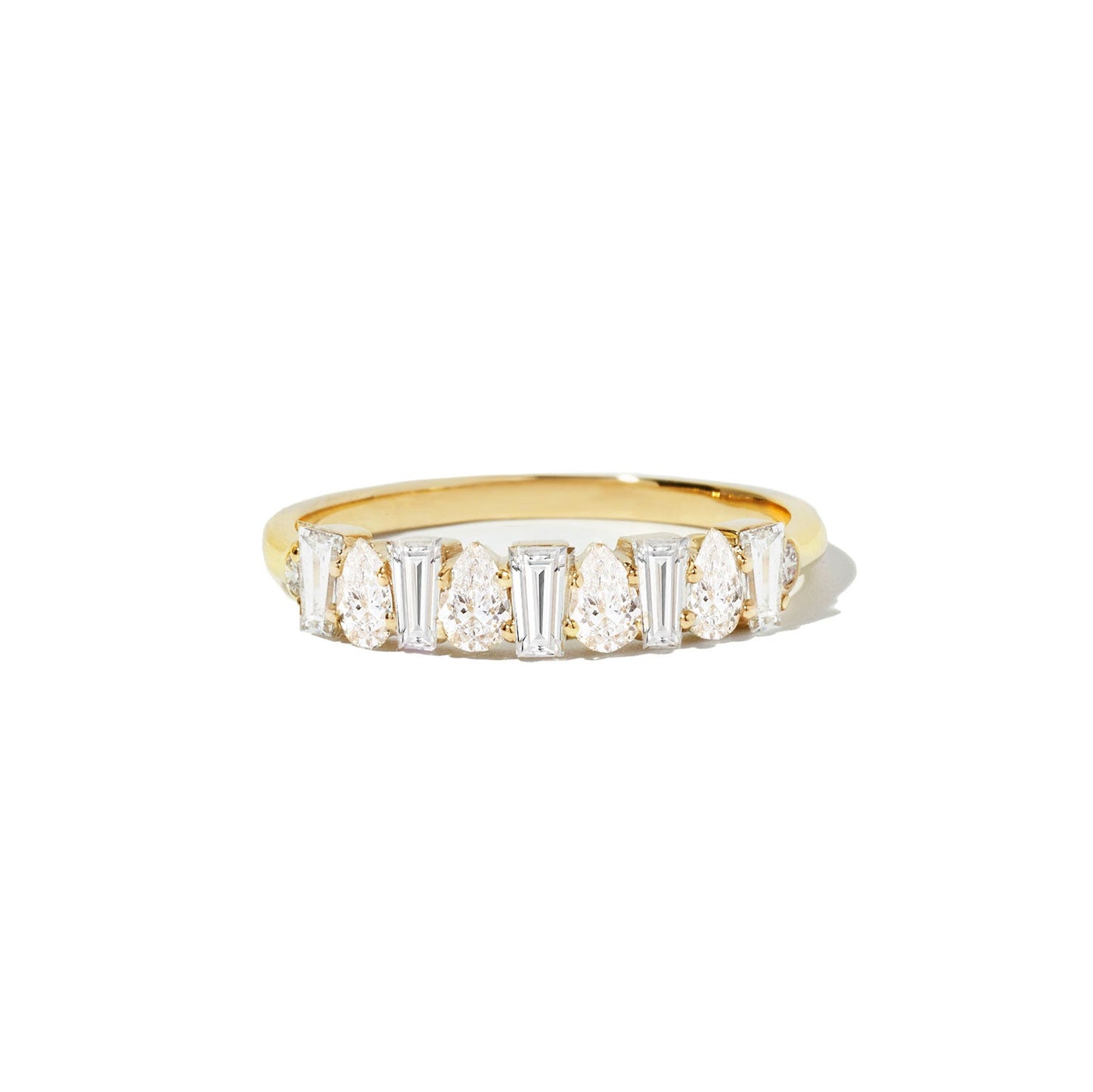 0.74 TCW Baguette & Pear Cluster Wedding Band