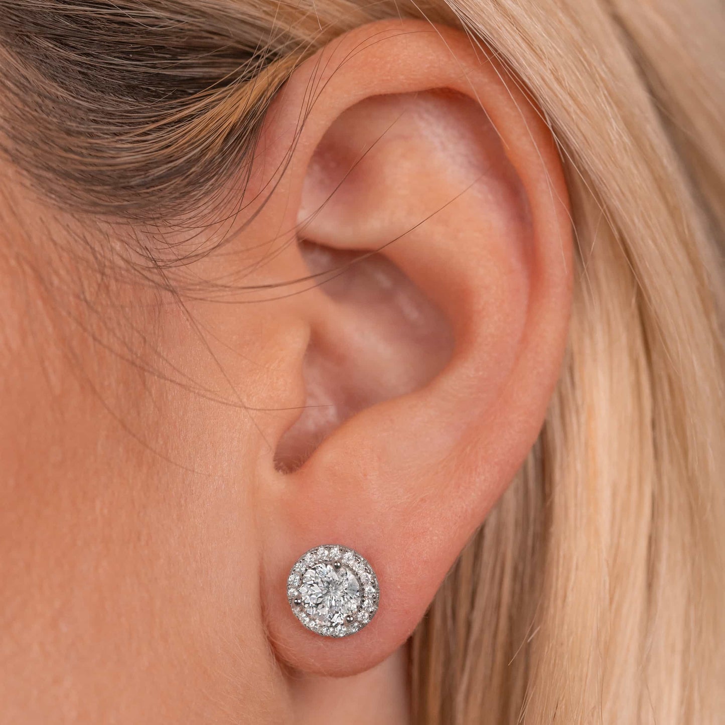 Scarlett- 1.5 CT Round Moissanite Halo Stud Earrings