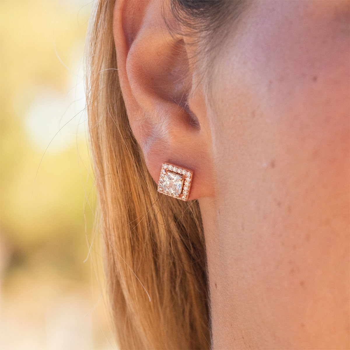 Elizabeth- 1.0 CT Princess Moissanite Halo Stud Earrings