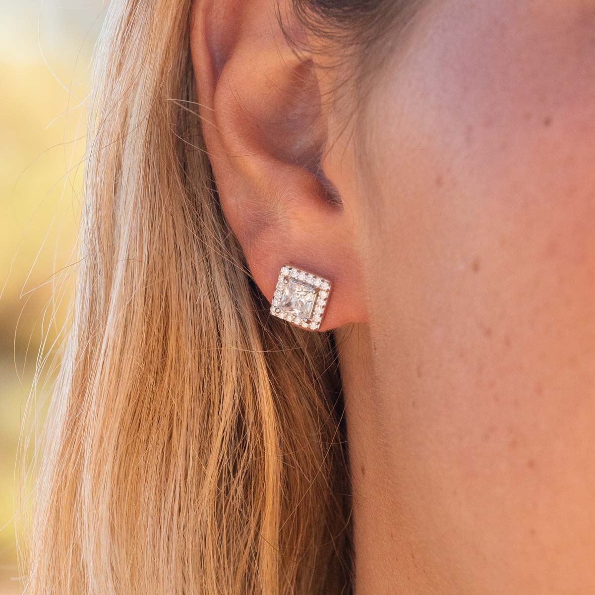 Lily- 1.0 CT Princess Moissanite Halo Stud Earrings