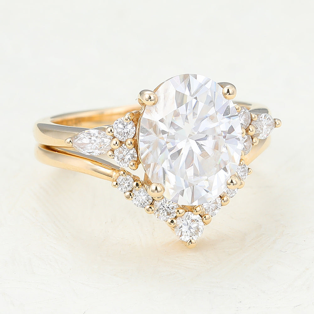 Dominic-3.0 Carats Oval Moissanite Cluster Bridal Ring Set