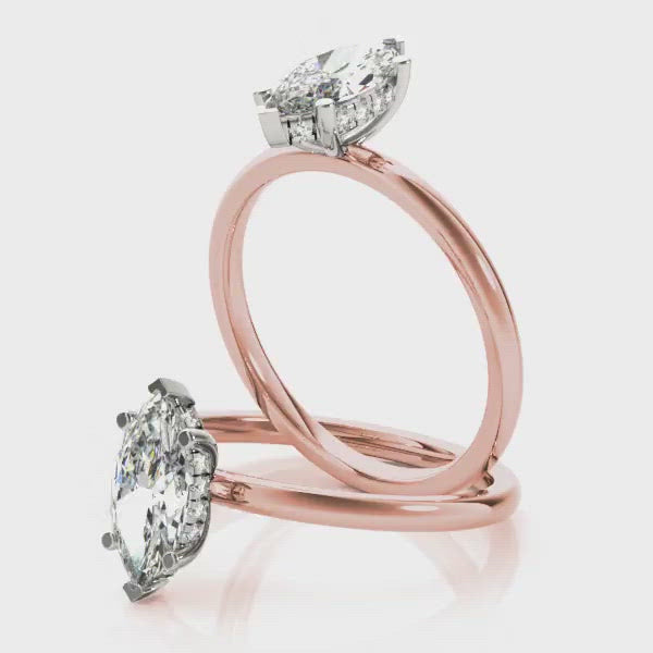 Naomi-1.0 Carats Marquise Moissanite Hidden Halo Engagement Ring
