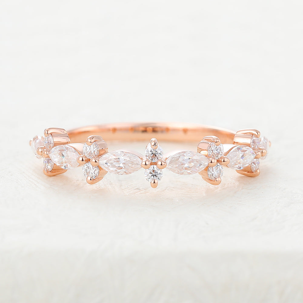 Hailey-0.62 TCW Marquise & Round Moissanite Cluster Wedding Band