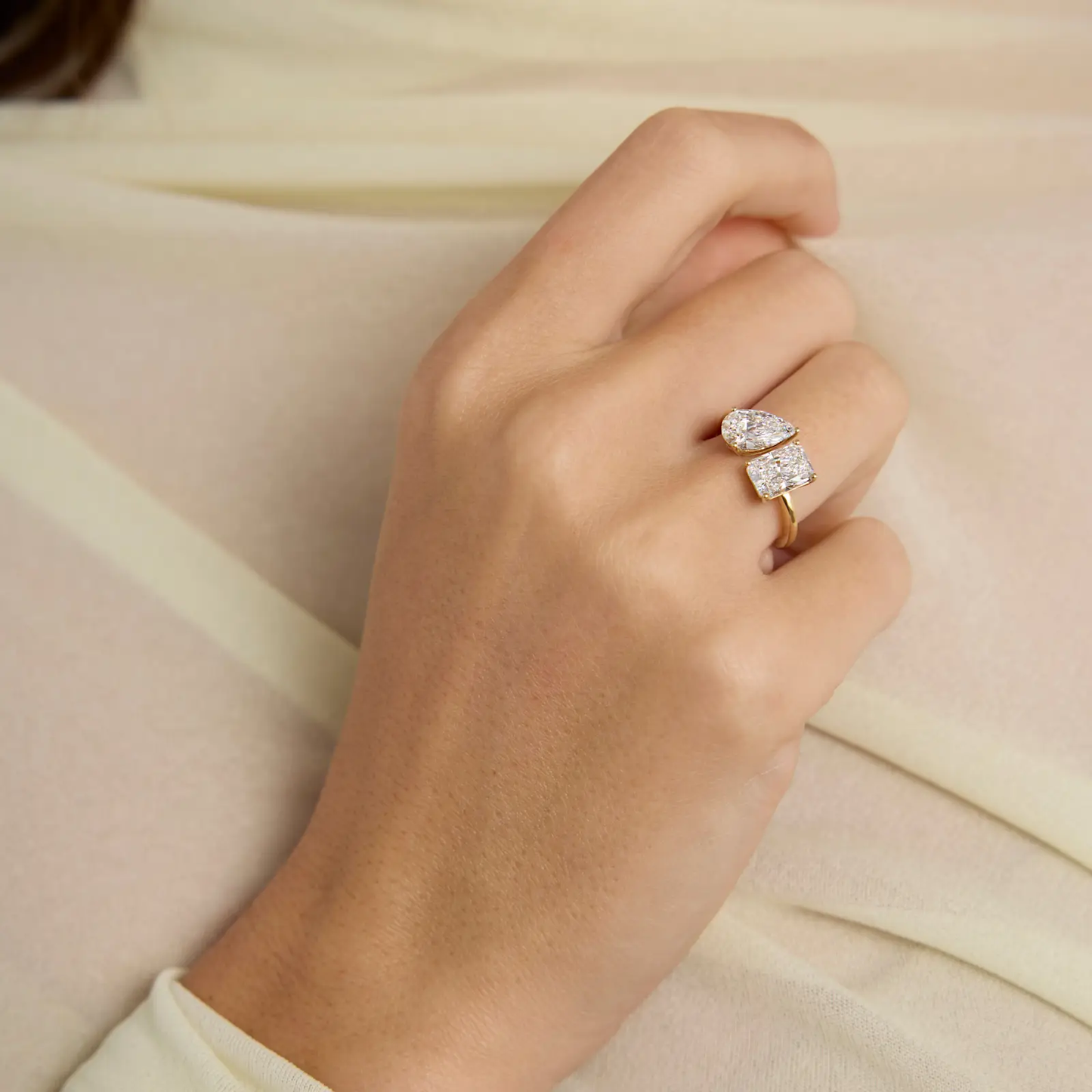 2.75 CT Pear and Radiant Diamond Two Stone Engagement Ring