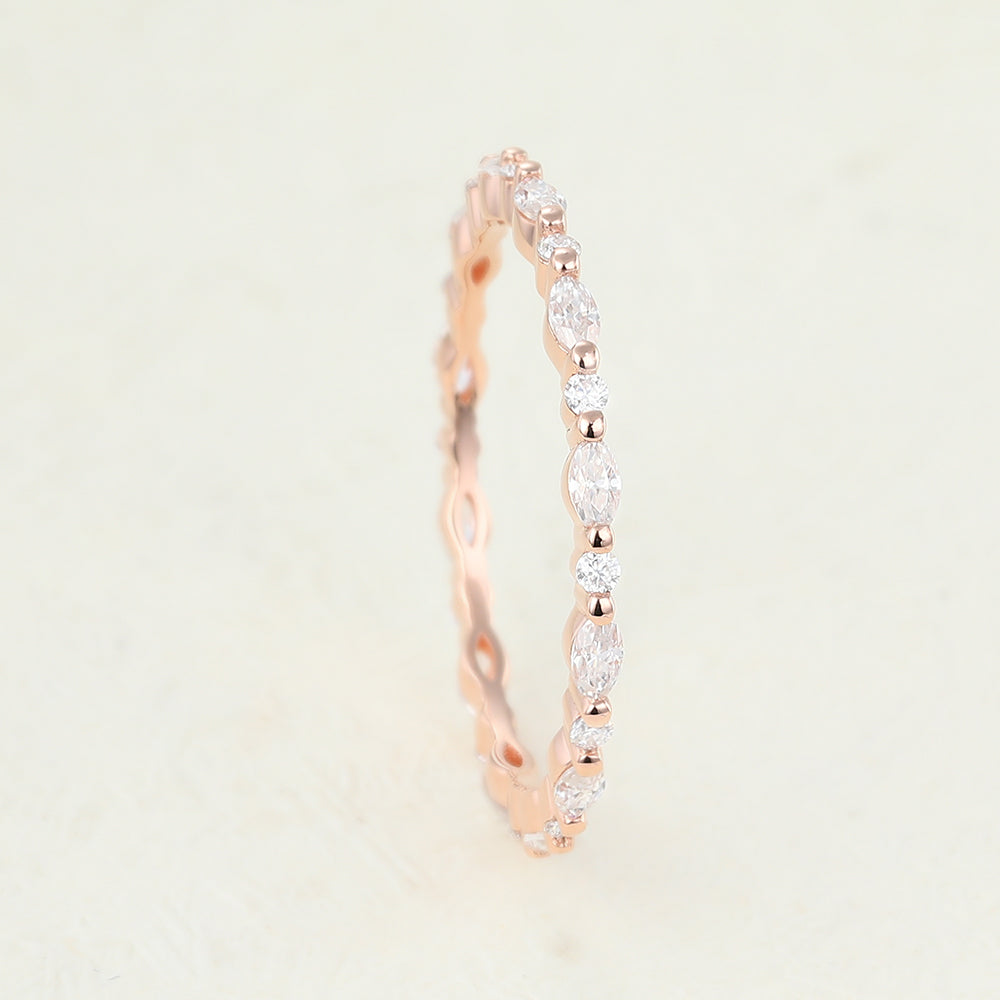 Adam-0.6 TCW Marquise & Round Moissanite Bezel Wedding Band