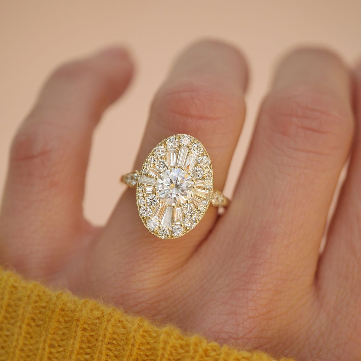 1.0 CT Round Shape Ballerina CVD Diamond Engagement Ring