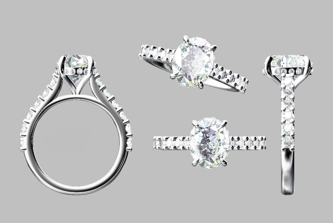 Ella-3.0 Carats Oval Moissanite Hidden Halo Engagement Ring