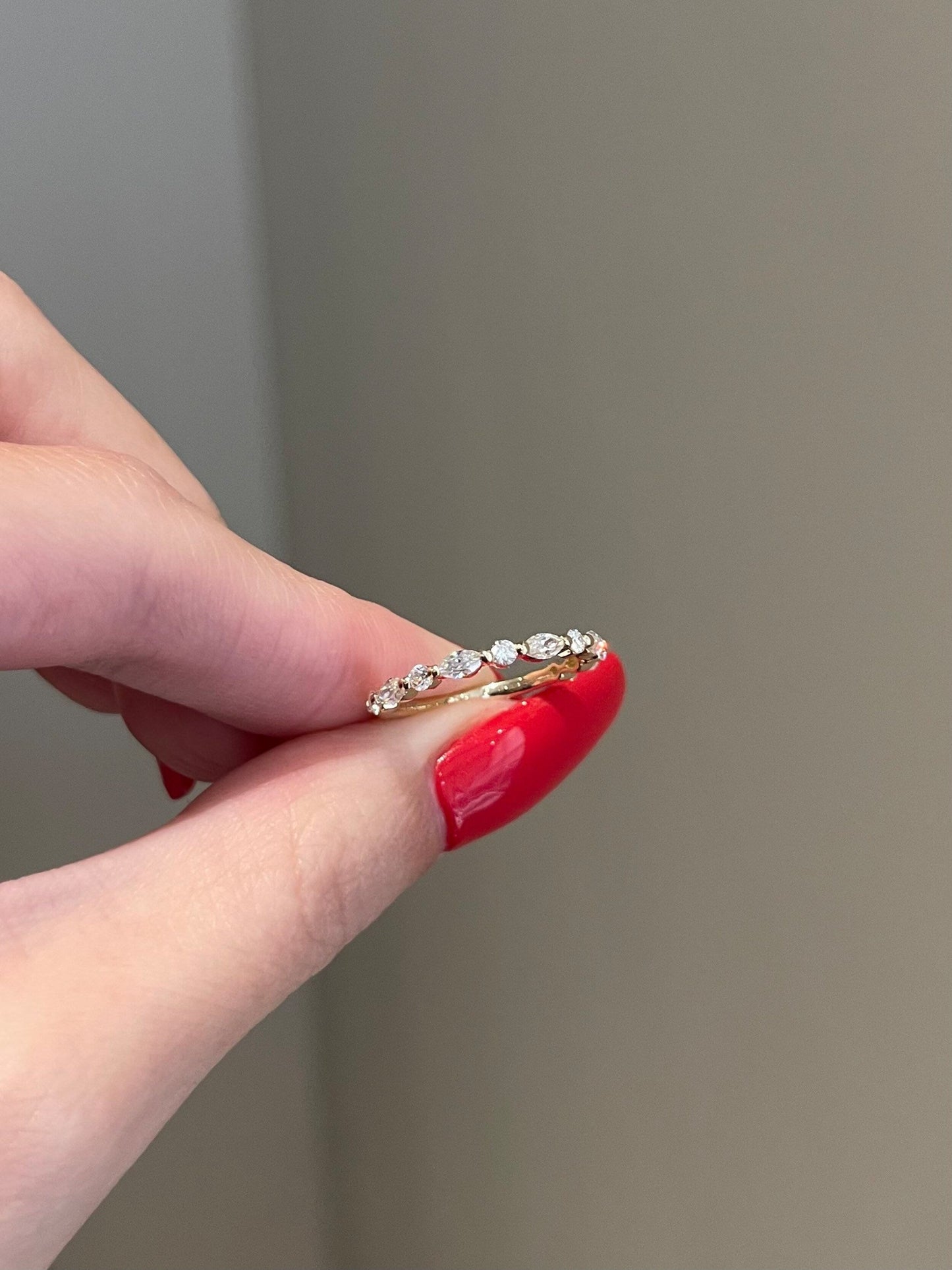 Naomi-0.25 TCW Marquise & Round Moissanite Half Eternity Wedding Band