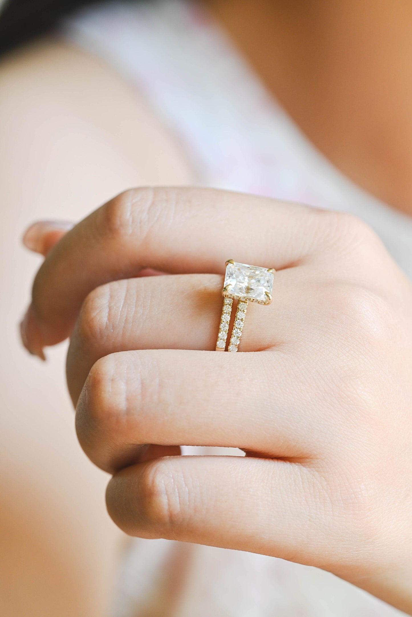 Elliot-1.5 Carats Radiant Moissanite Pave Bridal Ring Set