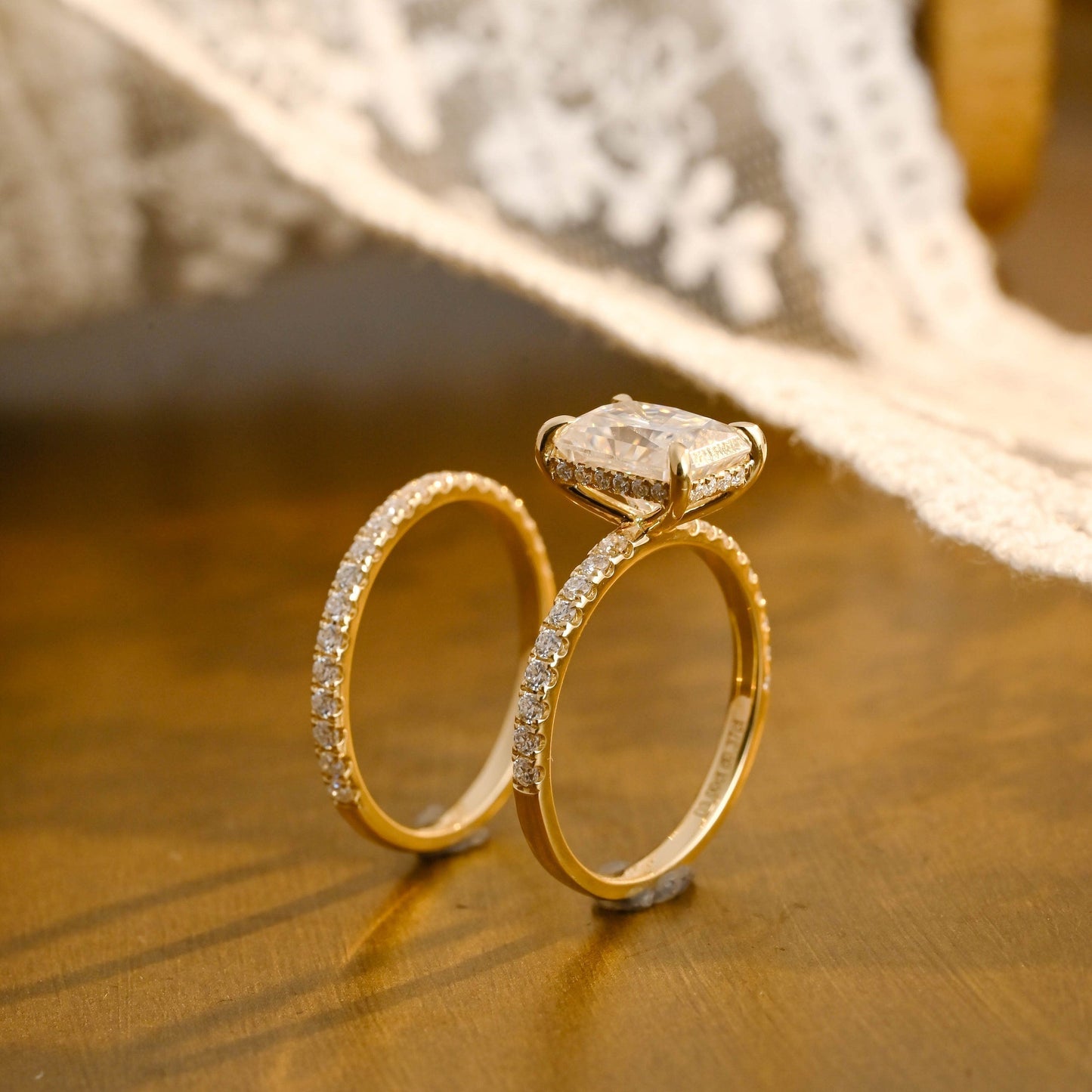 Elliot-1.5 Carats Radiant Moissanite Pave Bridal Ring Set