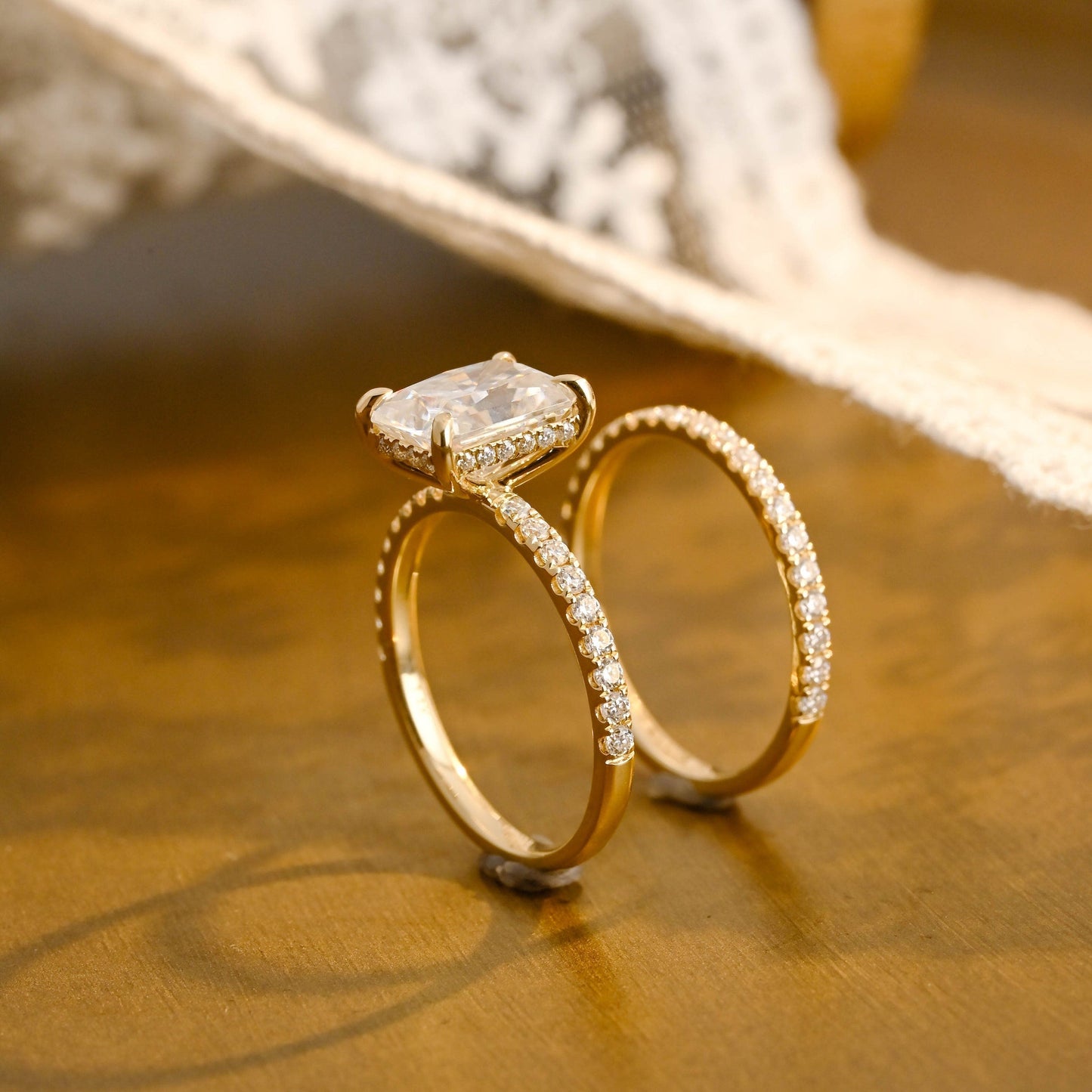 Elliot-1.5 Carats Radiant Moissanite Pave Bridal Ring Set