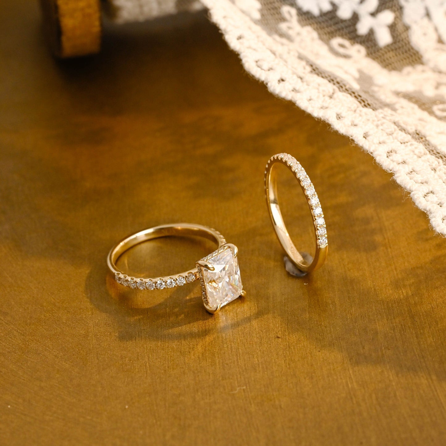 Elliot-1.5 Carats Radiant Moissanite Pave Bridal Ring Set