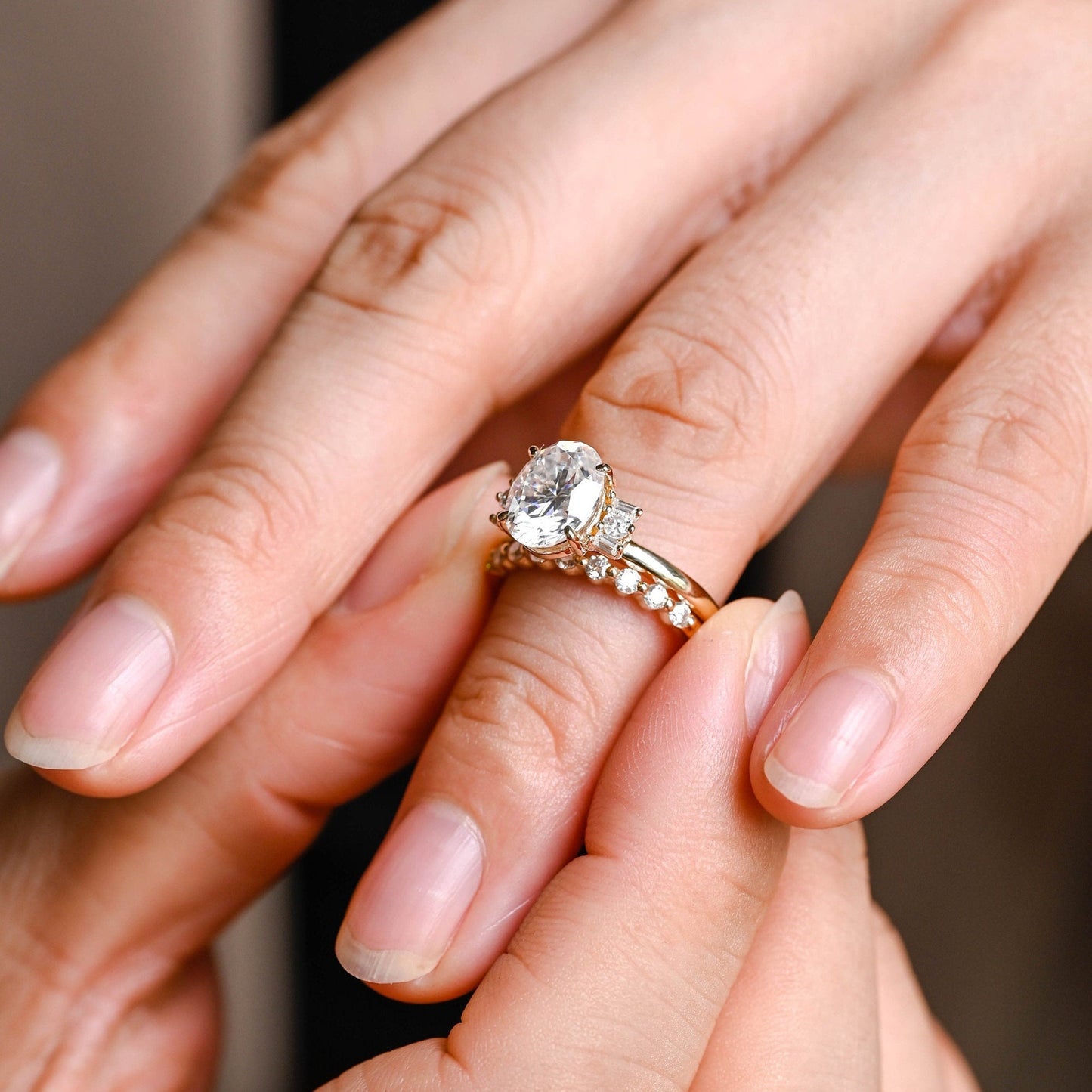 Celeste-2.5 Carats Oval Moissanite Cluster Bridal Ring Set