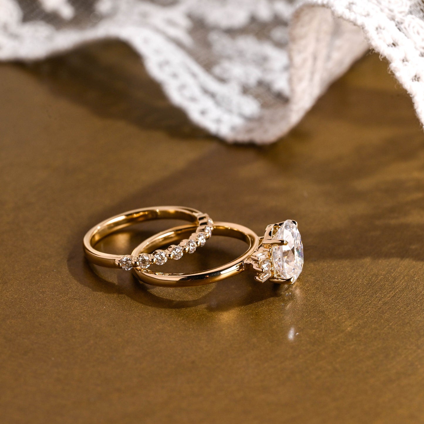 Celeste-2.5 Carats Oval Moissanite Cluster Bridal Ring Set
